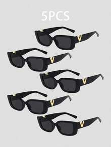 2026 时尚 V 形小框女士时尚眼镜，长方形嘻哈风格眼镜 - 彩色 - 查看 9