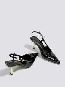 Women's Black High Heel Pumps, Party Heels, Wedding Shoes, Mary Jane Shoes, Formal Dress Shoes, Pointed Toe Slip-On High Heel Sandals - Black - View 4