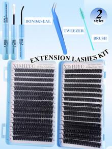 544pcs Clusters D Curl 80D+100D Individual Eyelashes Extensions Kit With Adhesive, Tweezers And Tools For Beginners And Professionals, Soft And Natural Looking Wispy Lash Extensions Set, DIY At Home Segmented Lashes - Multicolor - View 8