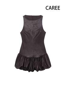Women's Sweet & Breezy Sleeveless Ruffle Hem Mini Dress, Spring/Summer - Coffee Brown - View 1