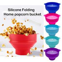 1pc Silicone Popcorn Bowl, Foldable With Handle, Heat Resistant, With Lid For Microwave Heating, Dishwasher Silicone Popcorn Maker For Home Use - Multicolor - View 2