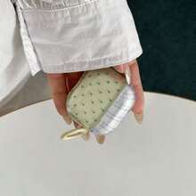 Minimalist Semi-Transparent Yellow & Blue Plaid Contrast Green Polka Dot Hanging Ring Earphone Case Suitable Compatible With Airpods Pro 2, Cute Apple 4 Minimalist 3 New 1/2 Generation Earphone Case For Women - Yellow - View 3