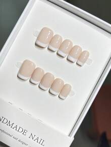 Short White French Design Handmade Nail Art Supplies Press On Nails - White - View 1