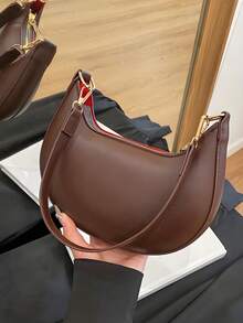 Crescent Shaped Pu Leather Handbag, Simple & Stylish, Women, Shoulder Bag, Moon Bag,Carteras Para Mujer,Work, Shopping, Date Night, Travel & Daily Use - 咖啡棕 - 查看 6