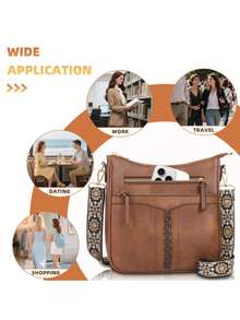 Fashionable Retro Women's Large Capacity Leather Woven Shoulder Bag With Strap, Suitable For Commuting - Brown - View 6