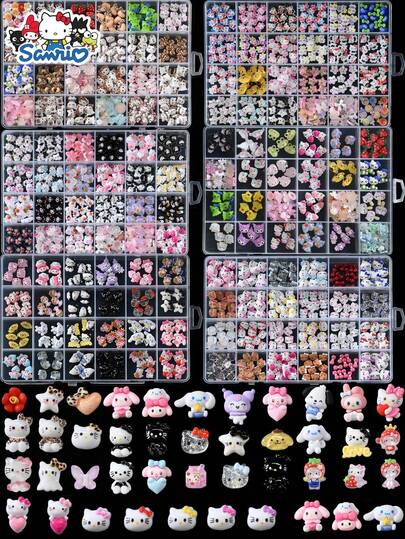 SANRIO Charms For Nail Art, Leopard Print Nail Accessories, Animanls Resin Charm For DIY Phone Case, Water Cup, Red Bow Nail Art Kit