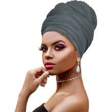 Ankara - Pañuelo para la cabeza con estampado africano suave para el cabello largo, bufanda para la cabeza, turbante, corbata, tela africano, Gris (1pc Gray),42543437 - Bronce - Ver 1