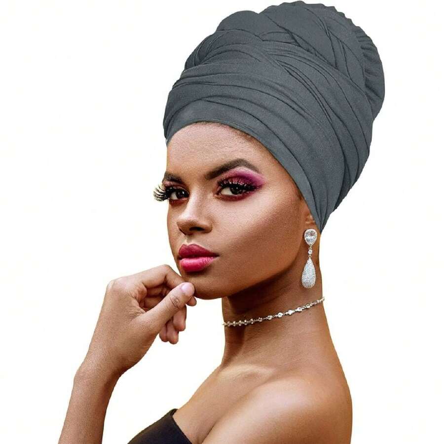 Ankara - Pañuelo para la cabeza con estampado africano suave para el cabello largo, bufanda para la cabeza, turbante, corbata, tela africano, Gris (1pc Gray),42543437 - Bronce - Ver 1