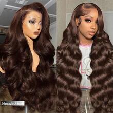 180 Density 10-36Inch Full Lace Wigs Human Blended Hair Glueless Pre-Pluck Brazilian Body Wave Full Transparent Lace Glueless Wig With Drawstring Invisid Strap Raw Hair For Women Brown - Brown - View 1