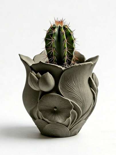 莲花形硅胶模具，可重复使用，适用于水泥花盆、香薰蜡烛台、石膏小雕像、储物罐、家居装饰，适合初学者和手工爱好者，DIY硅胶模具