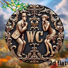 1个2D木质标志牌 - 卫生间/浴室标志，7.87 x 7.87英寸（20 x 20厘米）圆形墙面装饰，易于悬挂，适用于家庭、厨房、车库、餐厅、酒吧、俱乐部、客厅、卧室、浴室、办公室、私人空间等场所。 - 多色 - 查看 4