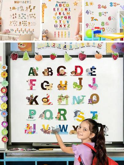 BRUP 1/2/3 Sheets Cute Animal Alphabet & Numbers 1-10 Wall Stickers For Kids Room, Peel And Stick Removable Vinyl Nursery Decor, Educational ABC Cartoon Wall Decals For Bedroom Playroom Classroom