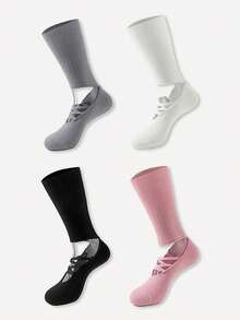 1/4 Pair Early Spring Yoga Ballet Socks With Silicone Non-Slip Bottom, Knee-High - Multicolor - View 7