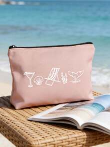 Custom Coastal Makeup Bag- Personalized With The Name "Last Toast Of The Coast" Design, Reusable Cosmetic Pouch With Design,Featuring Glasses And Seashells, Made Of Lightweight, Hand-Painted Style, Lightweight, Cosmetic & Toiletry Organizer Bag, Zippered Cosmetic Bag, Lightweight Coin Purse, Toiletry Bag - View 3