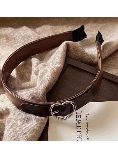 1 pieza/2 piezas Diadema de cuero con forma de corazón de alta gama en color marrón, accesorio de pelo elegante, versátil y de alta calidad, adecuado para uso diario, fiestas, peinados, lavado, maquillaje, combinación de atuendos y accesorios