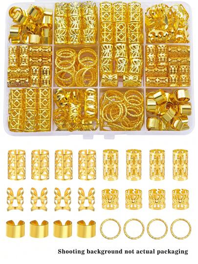 Conjunto de 60 peças de elásticos e prendedores de cabelo dourados variados, ideais para tranças em festas de rua, 6 estilos diferentes de acessórios para cabelo femininos.