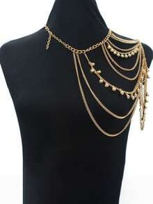 1pc Fashion Personalized Pendant, Random Quantity Tassel Chain, Versatile Street Style Punk Shoulder Strap, Sweet Cool Body Chain Design Accessory - Golden - View 4