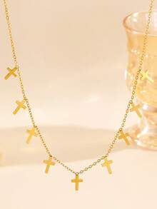 1pc Stainless Steel Minimalist Fashion Tassel Heart Star Pendant Necklace, Elegant Personalized Casual Versatile Jewelry Accessory For Women, Suitable For Daily Wear And Dates - Yellow Gold - View 9