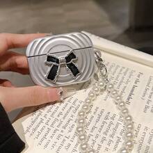 Butterfly Design Silver Apple Earphone Case, Water Wave Pattern + Pearl Bracelet - Multicolor - View 7