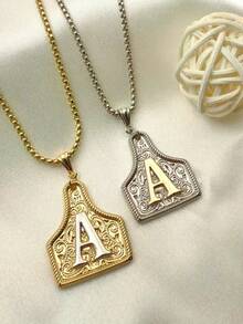 1pc Fashionable Versatile Retro Western Cowboy Style Initial Embossed Copper Necklace, Optional Cowboy Hat Packaging, Suitable For Daily Wear, Best Jewelry Gift For Women And Men - Multicolor - View 2