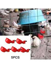 5/1pc Automatic Poultry Drinker Bowl, Red Plastic Chicken Waterer Kit - Duck, Goose, Turkey, Rabbit Watering System, Automatic Water Refilling Drinker Without Electricity, Suitable For Farm Animals - A - View 9