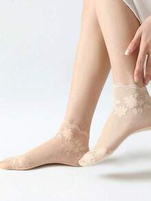 5 Pairs Women's Lace Transparent Lolita Summer Thin Non-Slip Short Ankle Socks, Black Low-Cut Socks - Multicolor - View 9