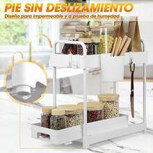 Paquete de 2 organizadores debajo del fregadero organizadores de cocina extraíbles de 2 niveles y organizador multiusos para estante debajo del fregadero para gabinete de cocina y baño - Blanco - Ver 2