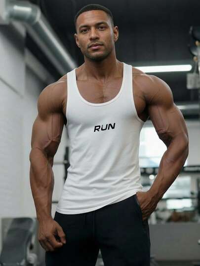 ZYNTH BALENO 男士夏季时尚宽松圆领字母印花背心，适合健身、运动、跑步、骑行