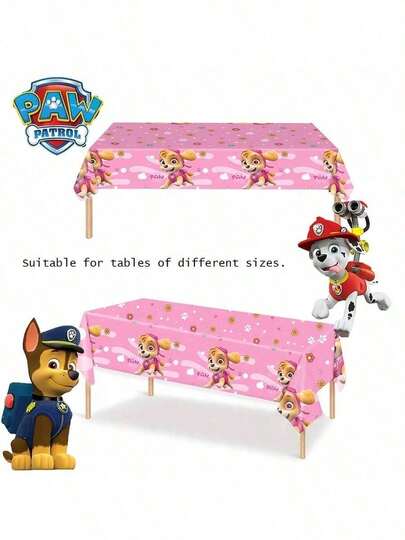 Paw Patrol 1pc Cute Pink Party Tablecloth, Suitable For Birthday, Holiday, Graduation Ceremony And Other Party Decorations, Reusable Creative Fashion New Party Table Skirt, Holiday Tablecloth, Cartoon Pattern, Lightweight And Easy To Clean Decorative Tablecloth, Essential For Celebration Events, Party Organization, Family Gatherings (Random Style)