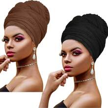 Ankara - Soft African Print Headscarf For Long Hair, Head Wrap, Turban, Tie, African Fabric, 2pc Black And Brown, 42543439 - 橘色 - 查看 5