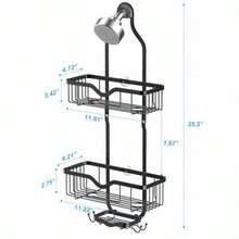 Kadolina - Organizador para ducha estante organizador de baño estante de ducha con jabonera carrito sobre el cabezal de ducha con ganchos para maquinilla de afeitar o esponja negro mate se - Negro mate - Ver 7