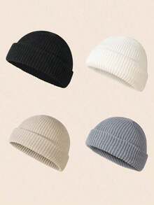 3pcs/Set Men's Fashionable Solid Color Beanie Hats, Knitted Warm Casual Hats Suitable For Autumn/Winter - 3pcs - View 2