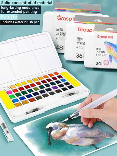 Bộ màu nước đặc 12/18/24/36/48 màu, dụng cụ vẽ có thể giặt sạch, chống lem, phù hợp cho người mới bắt đầu, vẽ minh họa, viết nhật ký, phác thảo ngoài trời, giáo dục nghệ thuật cho trẻ em và người lớn/người mới học/nghệ sĩ.