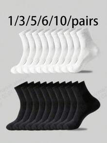 40双/30双装男女通用中筒运动袜，白色，防臭吸湿加厚款，适合秋冬季节穿着，舒适百搭，适合情侣日常穿着，休闲、运动、商务等各种场合，四季皆宜。 - 多色 - 查看 8