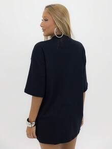Camiseta Oversized Gola Alta Star Blue Alto Relevo Streetwear Algodão Premium - Preto - Visão 8
