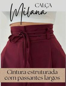 Women's High-Waisted Wide-Leg Trousers, Elegant And Comfortable, Tailored, With Belt And Tie Closure, Suitable For Office Wear In All Seasons. - 酒紅色 - 查看 3