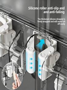 1pc Wall Mounted Mop & Broom Holder, 3/4" Multi-Function Wall Mounted Mop Clip, Hole-Free Mop Fixing Hook With Strong Adhesive, Bathroom Wall Mounted Storage Solution, Heavy Duty Tool Hanger - Multicolor - View 5