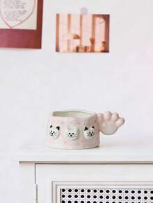 1pc Creative Cute Hand-Painted Cat Paw Handle & Cat Face Ceramic Coffee Mug, Home Use - Multicolor - View 8