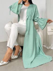 Women's Chiffon Abaya Dress - Pleated Sleeve - Mint - View 2