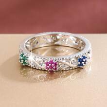 1枚优雅花卉设计立方氧化锆镶嵌女式戒指 - 彩色 - 查看 7