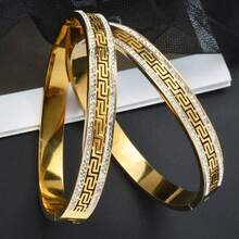 Vòng tay dạng lưới bằng thép không gỉ mạ vàng 18K đính đá Zirconia, trang sức sang trọng và thanh lịch, phù hợp cho phụ nữ dự tiệc, dạ hội và đeo hàng ngày. - Vàng - Xem 4