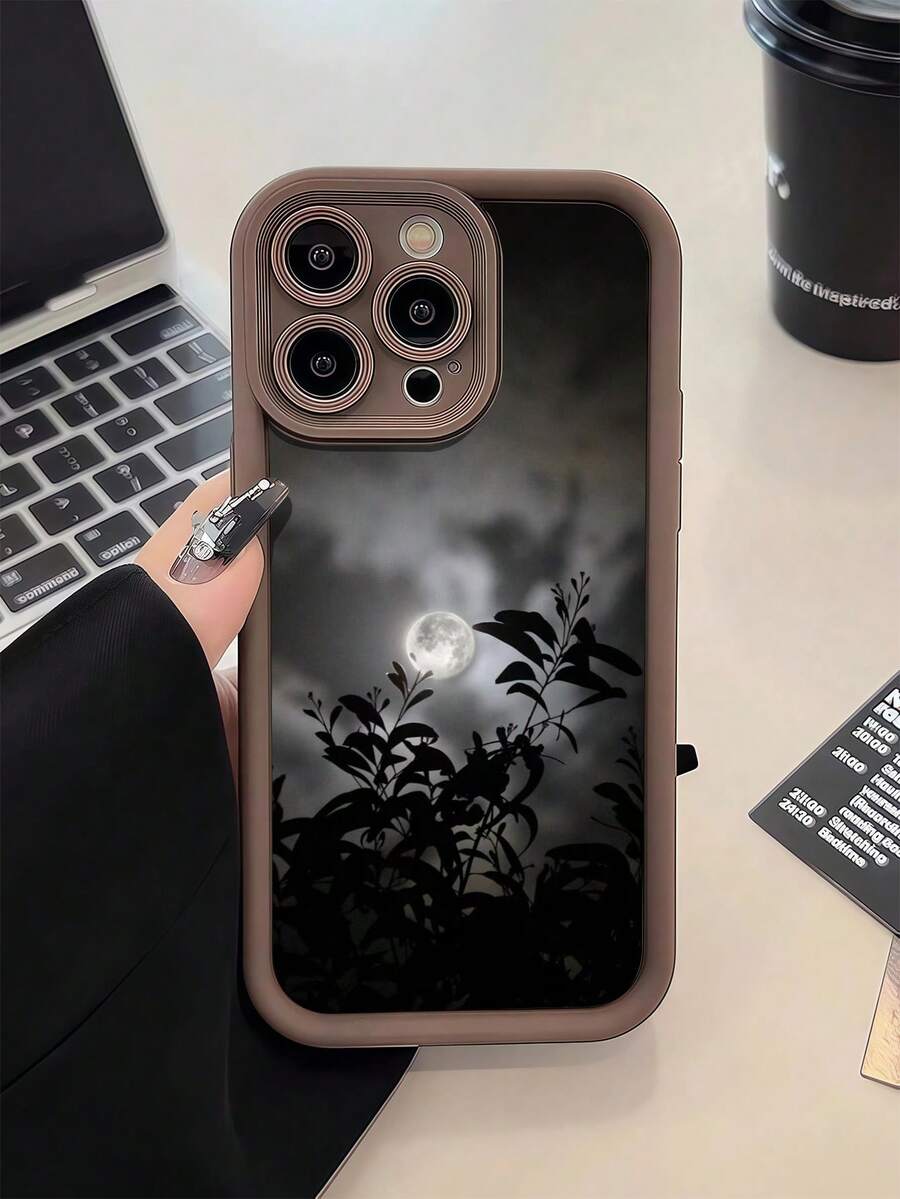 Moon1pc 棕色月光极简全包覆 TPU 防震手机壳，兼容 Apple 17、16、15、14、13、12、11 Pro Max、Air 和 Series 系列