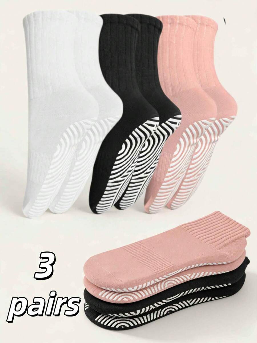 3 Pairs Women's Non-Slip Grip Yoga Socks, Cute Bar Non-Slip Sports Pilates Socks, Sticky Yoga Pilates Fitness Hospital Socks - Multicolor - View 1