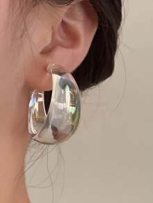1 Pair Fashionable French Retro Minimalist Elegant Niche Ins-Style Hoop Earrings For Women - Multicolor - View 5