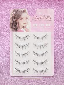 Ayrmilla 5 Pairs Natural False Eyelashes Fluffy Soft Lashes Long Wispy Eyelash Natural Fake Lashes Comfortable To Wear Handmade Upper Lash Winged End Eye Elongated Eyelashes Natural Realistic Eyelash Popular Make Up Beauty Tools - Black - View 4