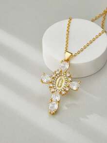 天主教礼品 防褪色金币奖章十字架圣母玛利亚Y2K项链 男女款 - 十字 - 查看 9