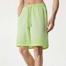 Men's Heavyweight Gradient Washed Drawstring Shorts - Casual Streetwear Elastic Waist Knee Length Shorts With Pockets - Vintage Distressed Denim Look Summer Bottoms For Men -  Y2K Inspired Relaxed Fit Casual Shorts For Daily Wear, Street Style, And Outdoor Activities - 2026 New Arrival American Fashion Essentials - 青檸色 - 查看 2