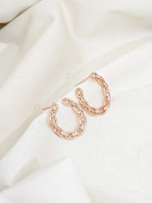 1 Pair Minimalist Design Chain & Cubic Zirconia Alternating Stud Earrings, Copper Inlaid Zirconia Earrings Suitable For Music Festivals - Rose Gold - View 1