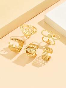 5件套时尚多元素皇冠开口戒指，不锈钢镂空心形戒指，防水防褪色，女士指环饰品，节日礼物及派对配饰 - 多元素 - 查看 12