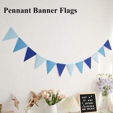 12pcs Multicolor Felt Triangle Pennant Flags, Bulk, Suitable For Grand Opening, Carnival Theme Birthday Party Decoration, Outdoor Events, Classroom Decor, Christmas And Other Occasions - Blue - View 5